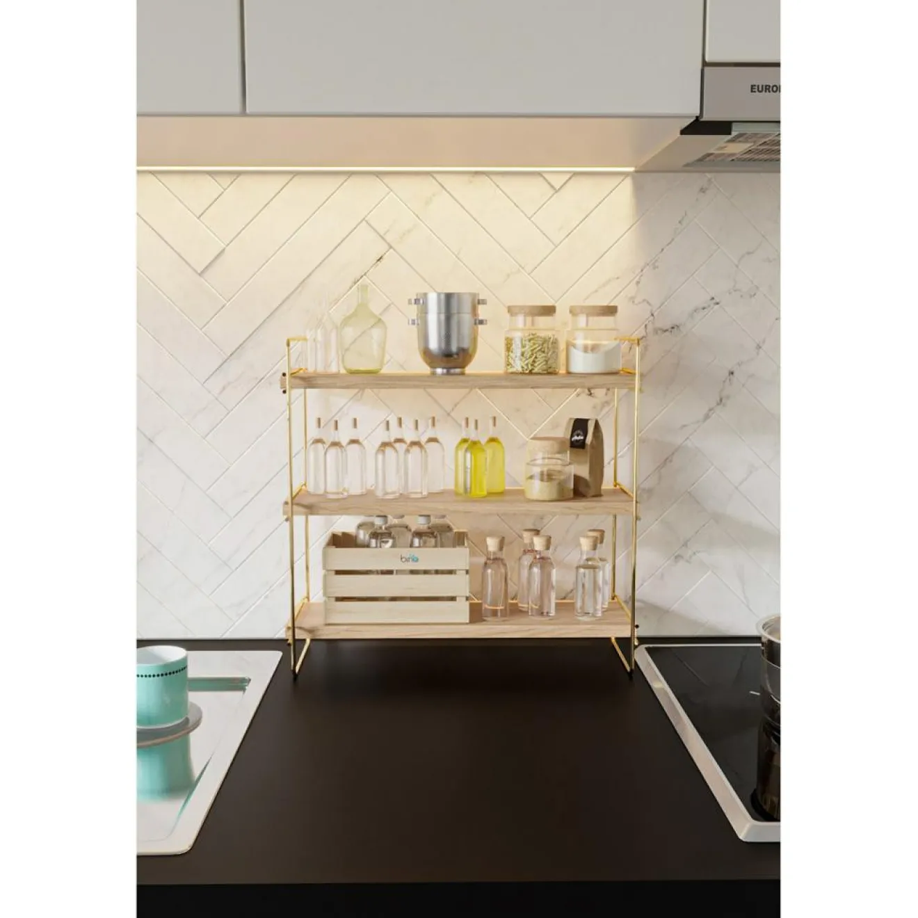 Outlet Wooden Art étagère doré/marron - 45x16x40 cm