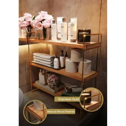 Outlet Wooden Art étagère doré/marron - 45x16x40 cm
