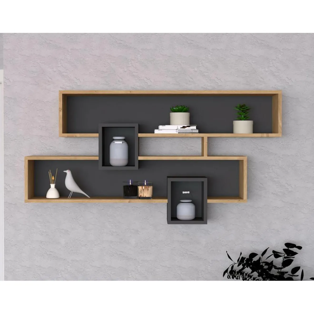 Sale Wooden Art Étagère Karen saphir/anthracite - 120x22x72.2 cm