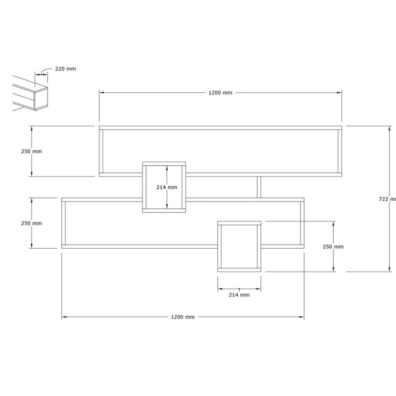 Sale Wooden Art Étagère Karen saphir/anthracite - 120x22x72.2 cm
