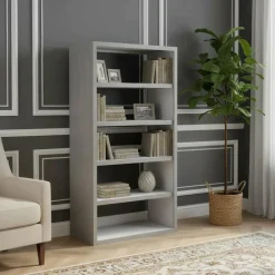 Discount Bois & Chiffons Étagère ouverte 5 niveaux en acacia massif et plaquage Gris argent - 120x55x220 cm