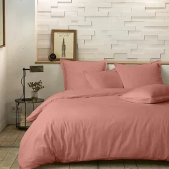 Hot Baton Rouge Taie d'oreiller avec volant en percale de coton lavé rose poudré