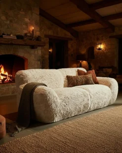 Outlet Uniqka Teddy - Canapé 2 places en tissu fourrure imitation mouton