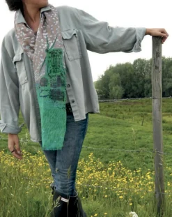 Petrusse Étole Mondrian en Lin & Soie taupe - 30x150 cm