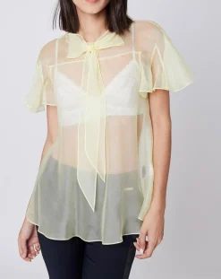 Femme John Galliano Top 100% Voile de Soie transparent jaune