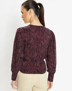 Clearance Galeries Lafayette Top cache-cœur Caprice imprimé fantaisie lie de vin