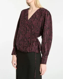 Clearance Galeries Lafayette Top cache-cœur Caprice imprimé fantaisie lie de vin