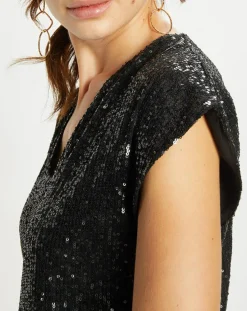 Clearance Lauren Vidal Top Canyon à sequins noir