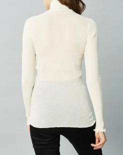 Femme Mare Top col roulé en Laine et Soie ivoire
