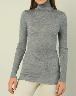 Femme Mare Top col roule laine et soie gris