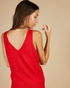 Femme Cashmere Tribu Top en Coton & Cachemire Juliette fines bretelles groseille