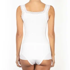 Femme Mare Top en Coton dentelle blanc