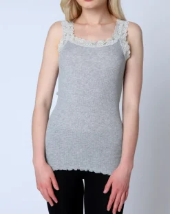 Femme Mare Top en Coton dentelle gris