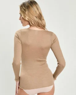 Discount Mare Top en laine et soie manches longues beige