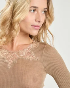 Discount Mare Top en laine et soie manches longues beige