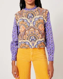 Hot Manoush Top en maille Fall Torsade imprimé violet/multicolore