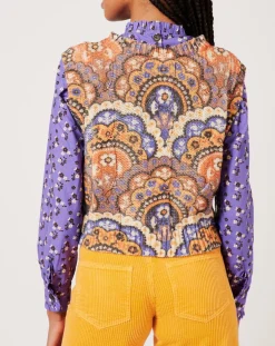 Hot Manoush Top en maille Fall Torsade imprimé violet/multicolore