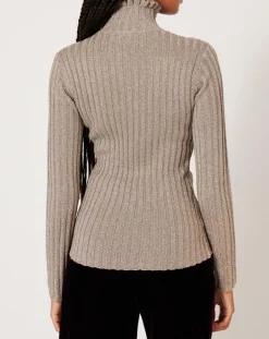 Clearance Manoush Top en maille Funnel Neck Cote Lurex argenté