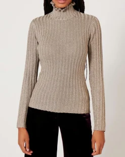 Clearance Manoush Top en maille Funnel Neck Cote Lurex argenté