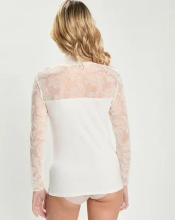Sale Mare Top en micromodal dentelle manches longues naturel