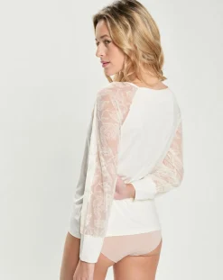 Femme Mare Top en micromodal manches longues haut rebrode naturel