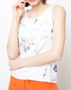 Femme Cacharel Top en Soie mélangé imprimé floral blanc