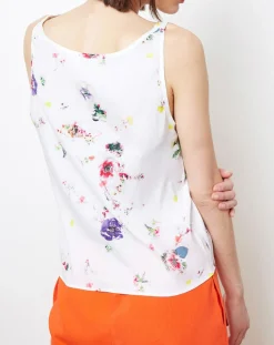 Femme Cacharel Top en Soie mélangé imprimé floral blanc