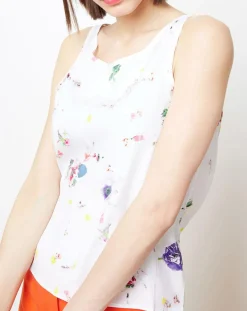 Femme Cacharel Top en Soie mélangé imprimé floral blanc