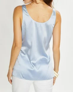 Discount Lauren Vidal Top en Soie mélangée Essential ciel