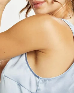 Discount Lauren Vidal Top en Soie mélangée Essential ciel