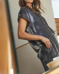 Hot Lauren Vidal Top en Velours Basal gris