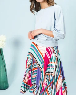 Femme Caroll Top fluide unie Lina avec surpiqûres bleu ciel