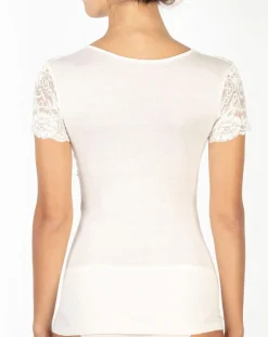 Hot Mare Top manches courtes en Laine mélangée dentelle ivoire