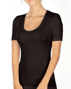 Femme Mare Top manches courtes Laine & Soie tissée noir