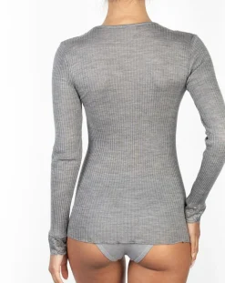 Femme Mare Top manches longues Col V dentelle laine plissée argenté