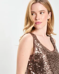 Femme Galeries Lafayette Top Paillettes Tess marron