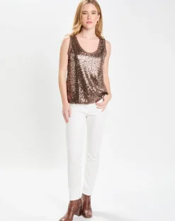 Femme Galeries Lafayette Top Paillettes Tess marron
