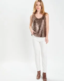Femme Galeries Lafayette Top Paillettes Tess marron
