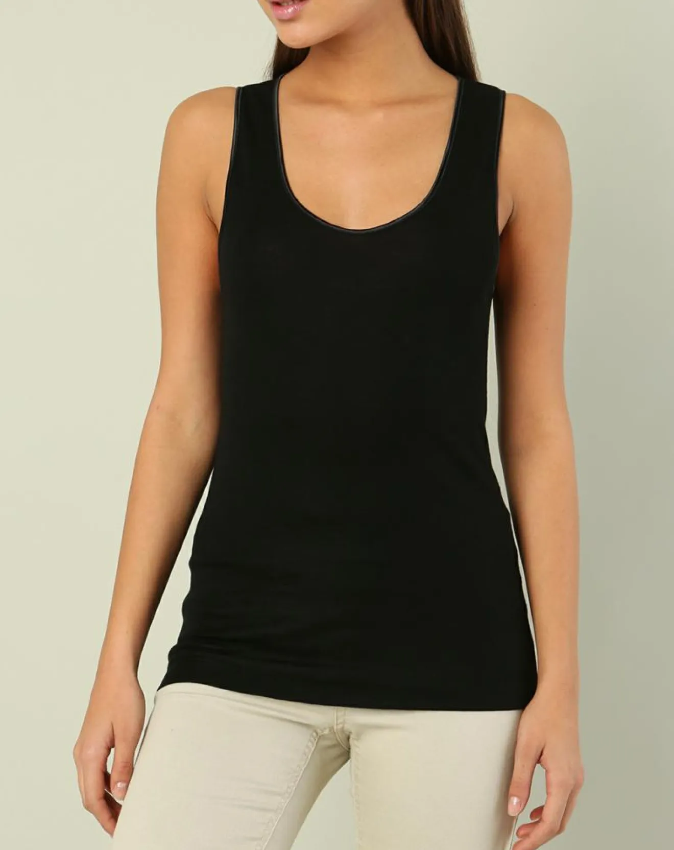 Femme Mare Top sans manches bord satin en Laine & Soie noir
