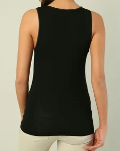 Femme Mare Top sans manches bord satin en Laine & Soie noir