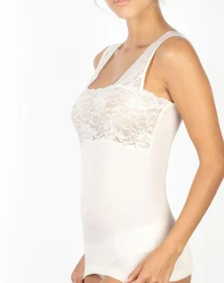 Femme Mare Top sans manches bretelles larges dentelle ivoire