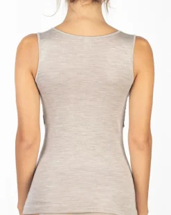 Best Mare Top sans manches en Laine mélangée bretelles larges dentelle beige