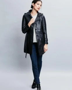 New Chyston Trench en Cuir Electra noir