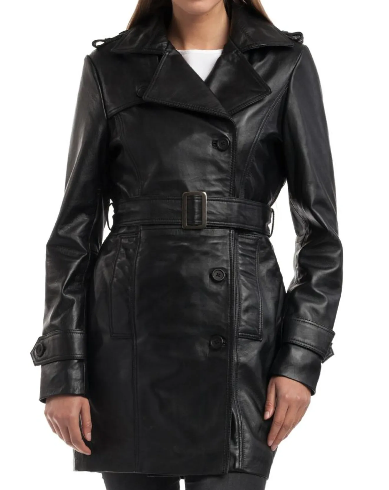 Clearance Chyston Trench en Cuir Esmeralda noir