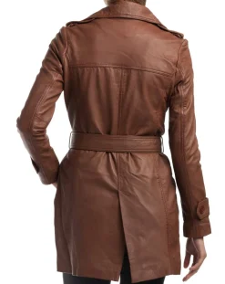 Femme Chyston Trench en Cuir Esmeralda cognac