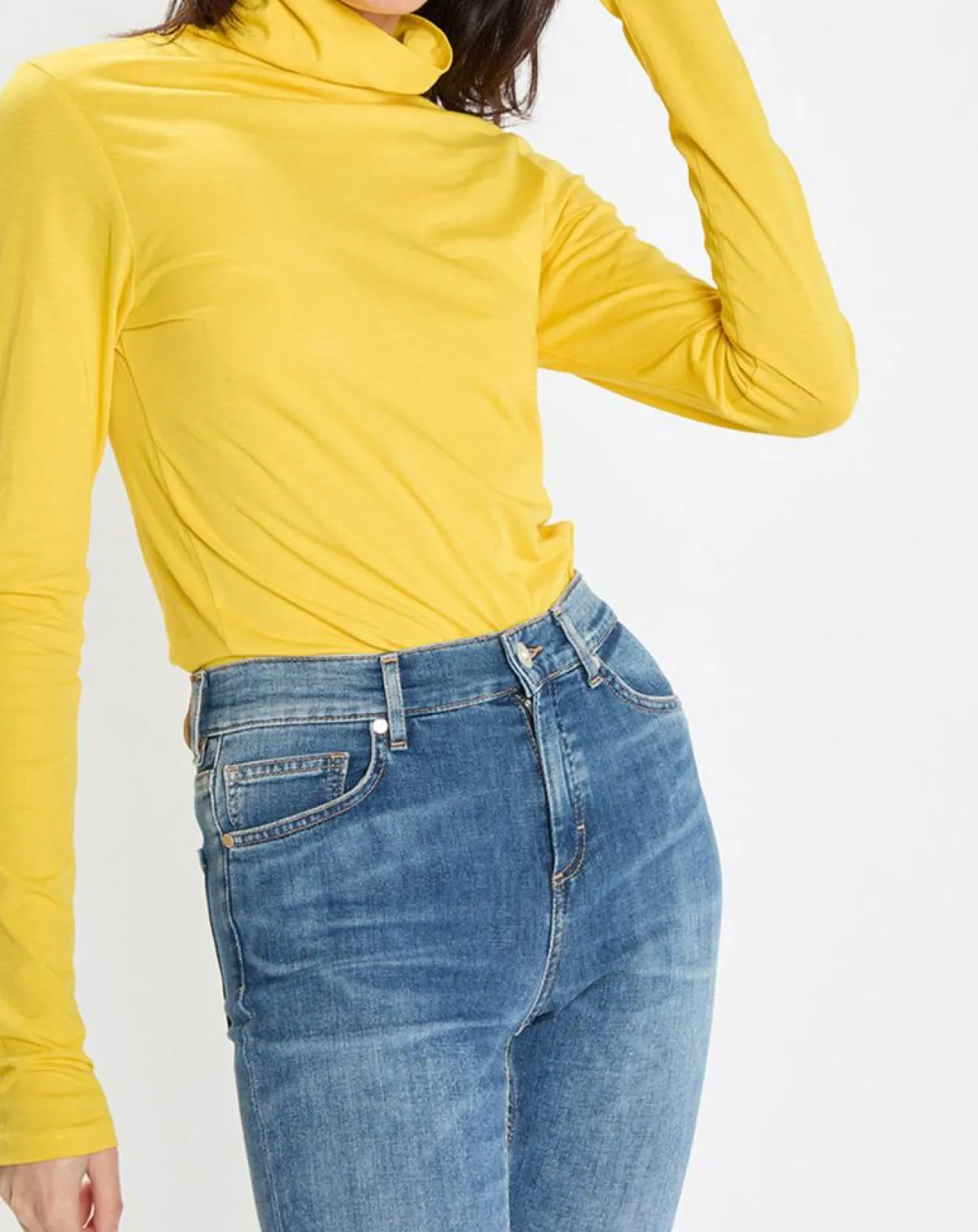 Femme Marc O'Polo T-Shirt 100% Coton Bio col roulé jaune