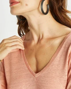 Discount Lauren Vidal T-Shirt 100% Lin Essential pêche