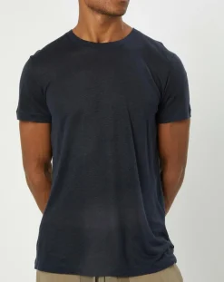 Homme Marc O'Polo T-Shirt 100% Lin manches courtes Col Rond bleu marine