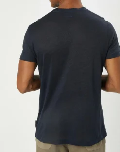 Homme Marc O'Polo T-Shirt 100% Lin manches courtes Col Rond bleu marine