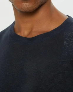 Homme Marc O'Polo T-Shirt 100% Lin manches courtes Col Rond bleu marine